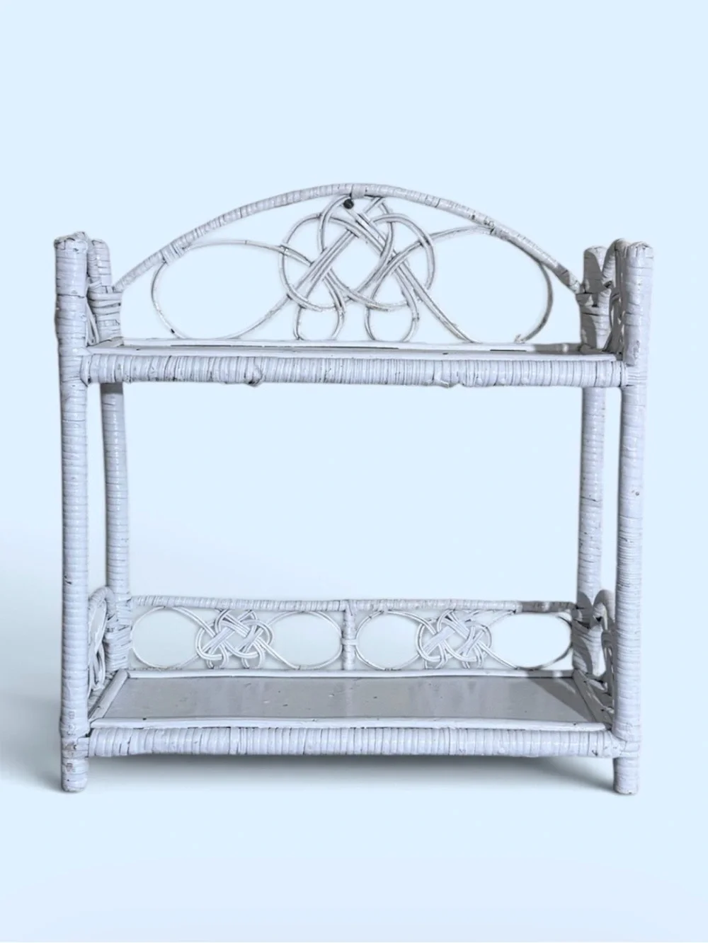 Vintage~1970s~White Wicker & Rattan ~ Two Tier ~ Wall Shelf